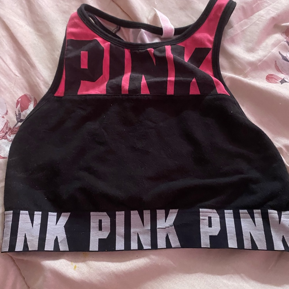 Pink and black sports/workout bra